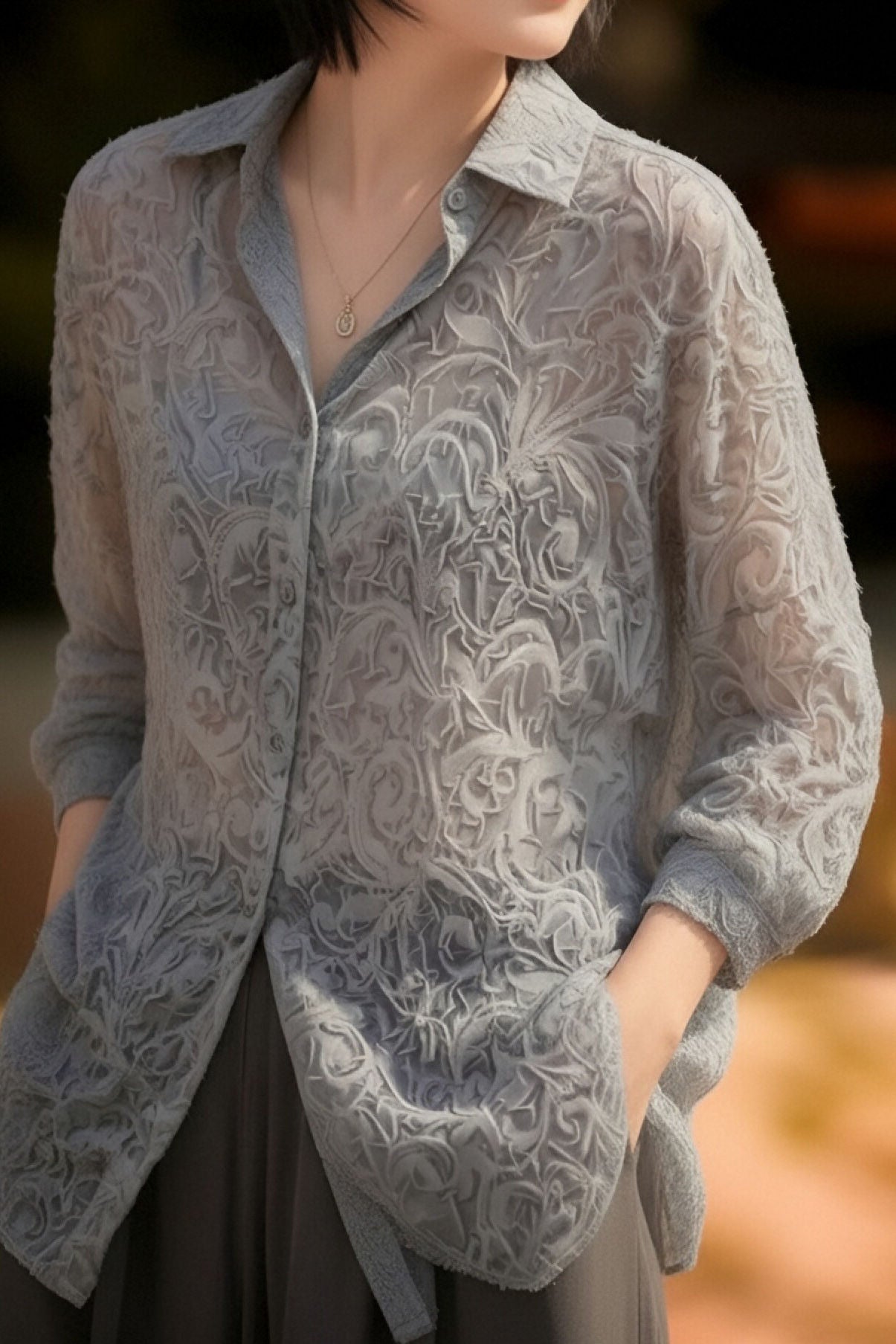 Casual Sheer Unique Long Sleeve Blouse - liwisi