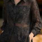 Casual Sheer Unique Long Sleeve Blouse - liwisi