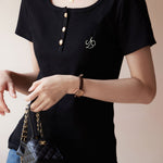 Casual Letter Embroidered Short Sleeve T-Shirt - liwisi