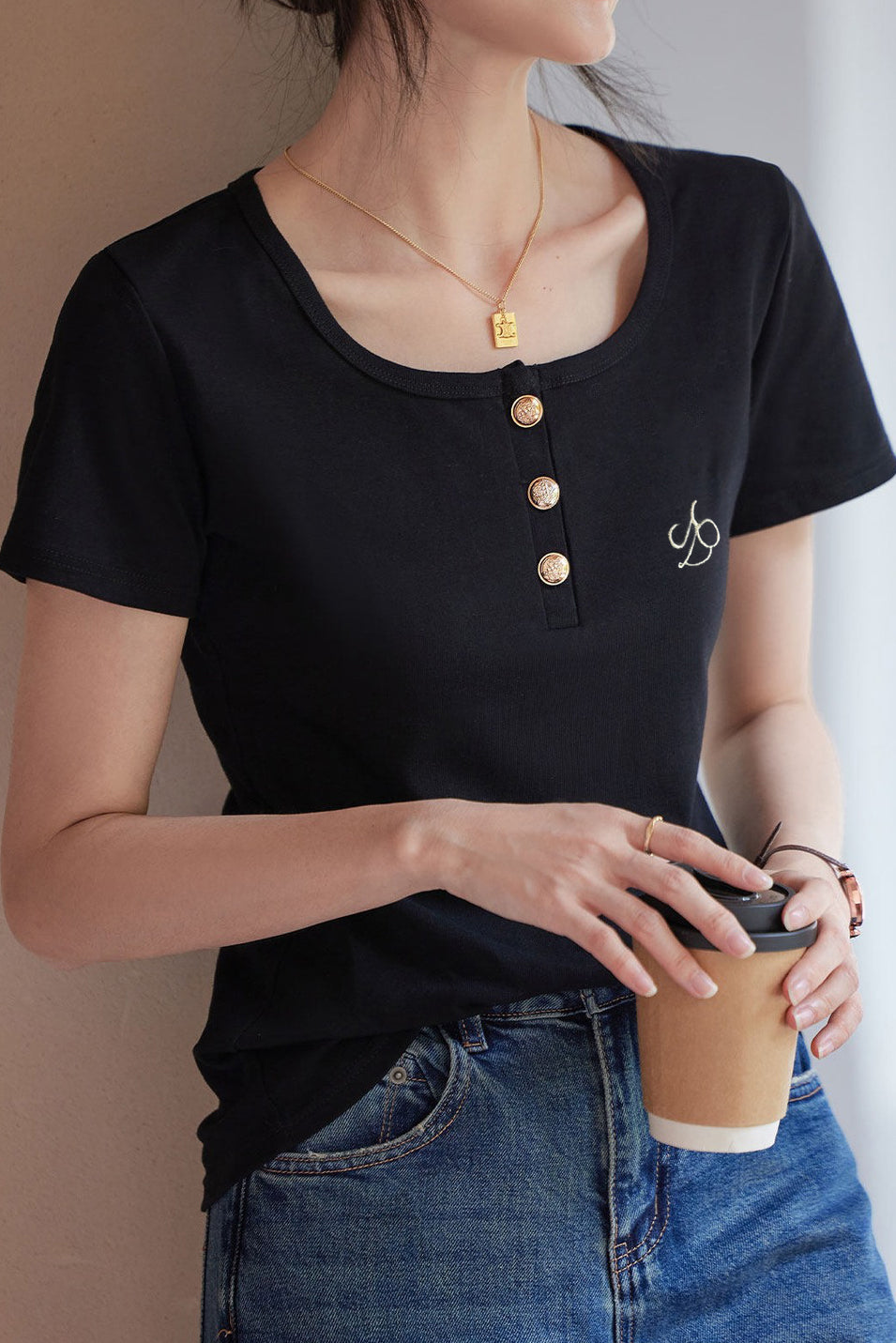 Casual Letter Embroidered Short Sleeve T-Shirt - liwisi