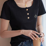 Casual Letter Embroidered Short Sleeve T-Shirt - liwisi