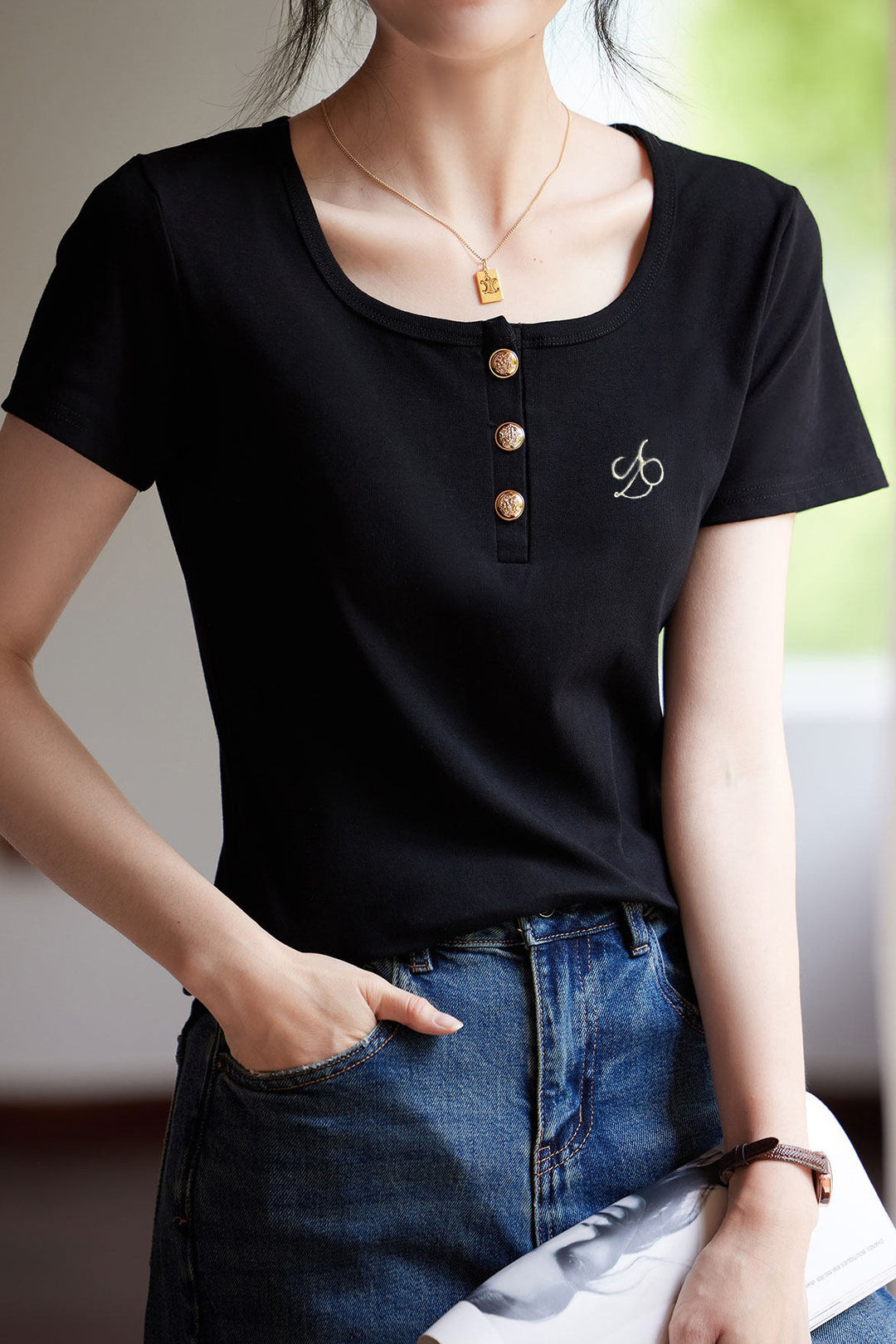 Casual Letter Embroidered Short Sleeve T-Shirt - liwisi