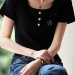 Casual Letter Embroidered Short Sleeve T-Shirt - liwisi