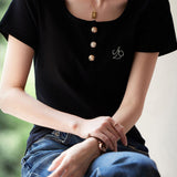 Casual Letter Embroidered Short Sleeve T-Shirt - liwisi