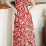 Casual Vintage Print Halter Dress - liwisi