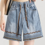 Casual High Waist Embroidered Knee-Length Shorts - liwisi