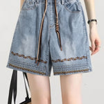 Casual High Waist Embroidered Knee-Length Shorts - liwisi