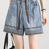 Casual High Waist Embroidered Knee-Length Shorts - liwisi