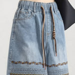 Casual High Waist Embroidered Knee-Length Shorts - liwisi