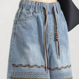 Casual High Waist Embroidered Knee-Length Shorts - liwisi