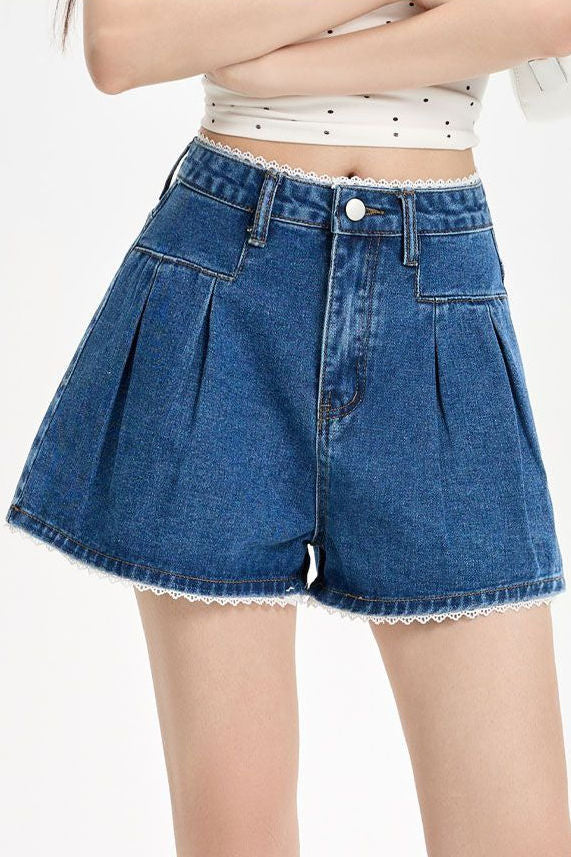 Casual Lace Trim High Waist Jeans - liwisi