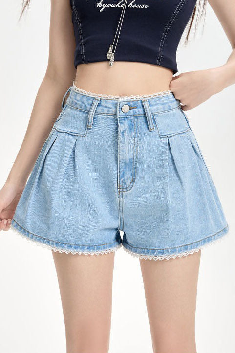 Casual Lace Trim High Waist Jeans - liwisi