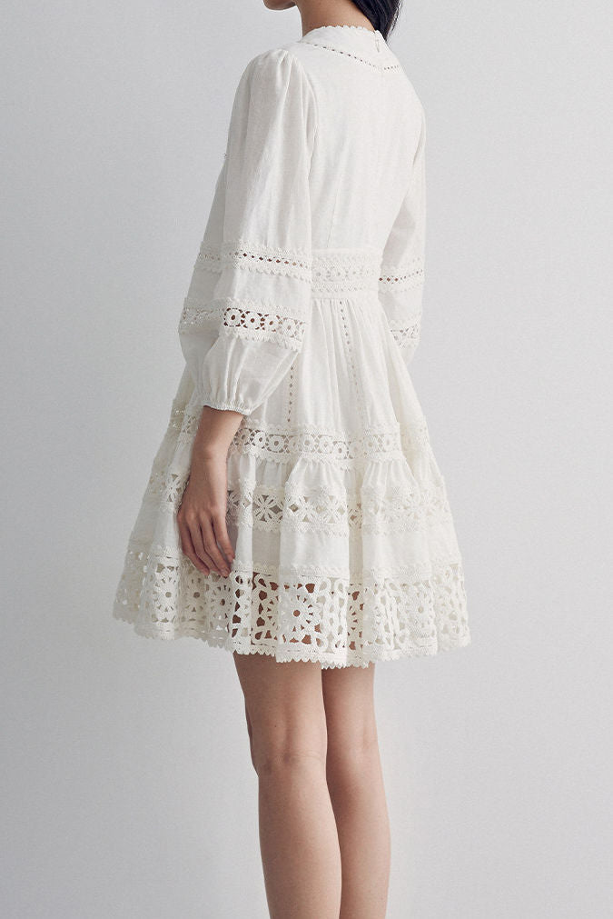 Casual Lantern Sleeve Lace Patchwork Dress - liwisi
