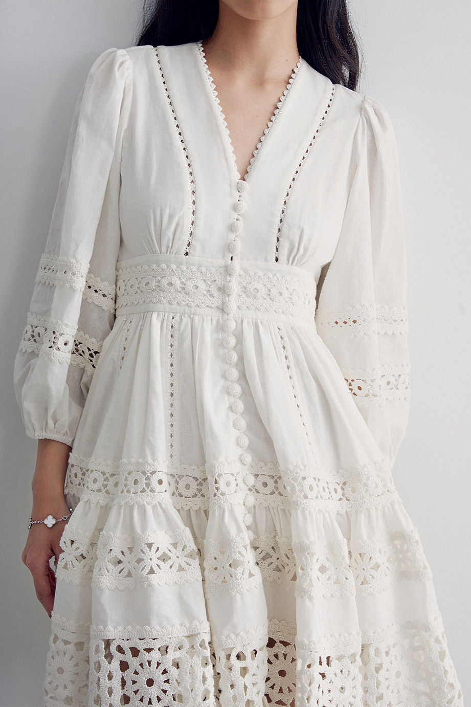 Casual Lantern Sleeve Lace Patchwork Dress - liwisi