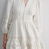 Casual Lantern Sleeve Lace Patchwork Dress - liwisi