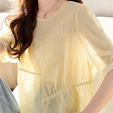 Casual Tencel Waist Cinched Pleated T-Shirt - liwisi
