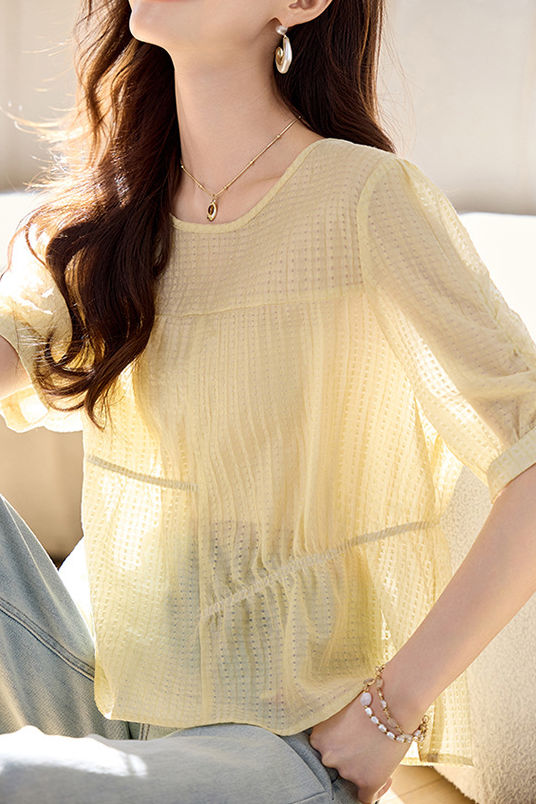 Casual Tencel Waist Cinched Pleated T-Shirt - liwisi