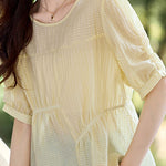 Casual Tencel Waist Cinched Pleated T-Shirt - liwisi