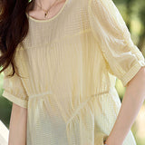 Casual Tencel Waist Cinched Pleated T-Shirt - liwisi