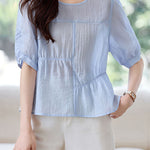 Casual Tencel Waist Cinched Pleated T-Shirt - liwisi