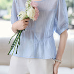 Casual Tencel Waist Cinched Pleated T-Shirt - liwisi