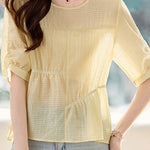 Casual Tencel Waist Cinched Pleated T-Shirt - liwisi