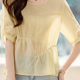 Casual Tencel Waist Cinched Pleated T-Shirt - liwisi