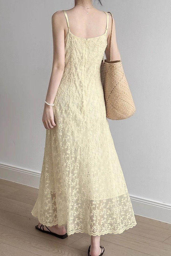 Elegant Spaghetti Strap Waist Dress - liwisi