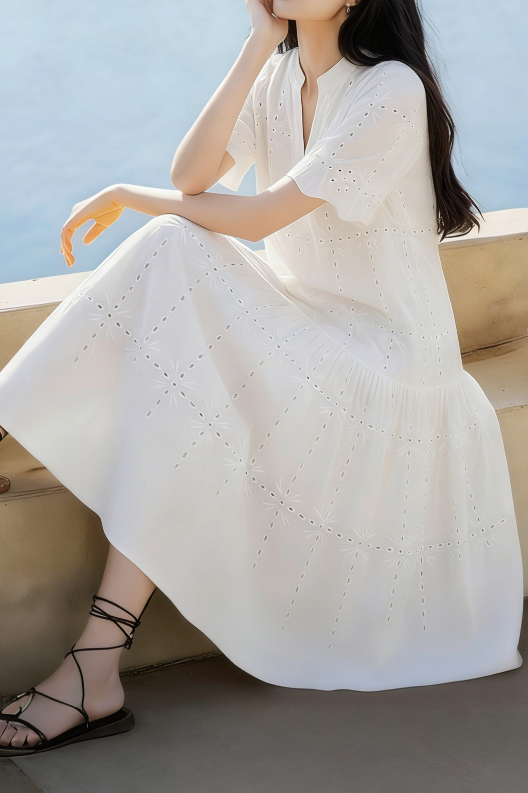 Casual Hollow Crochet Embroidered Dress - liwisi