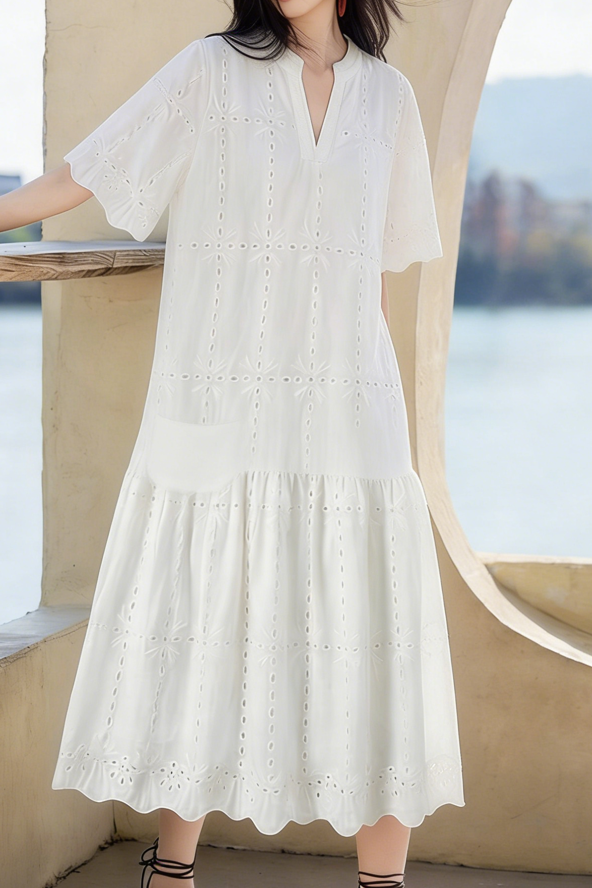 Casual Hollow Crochet Embroidered Dress - liwisi