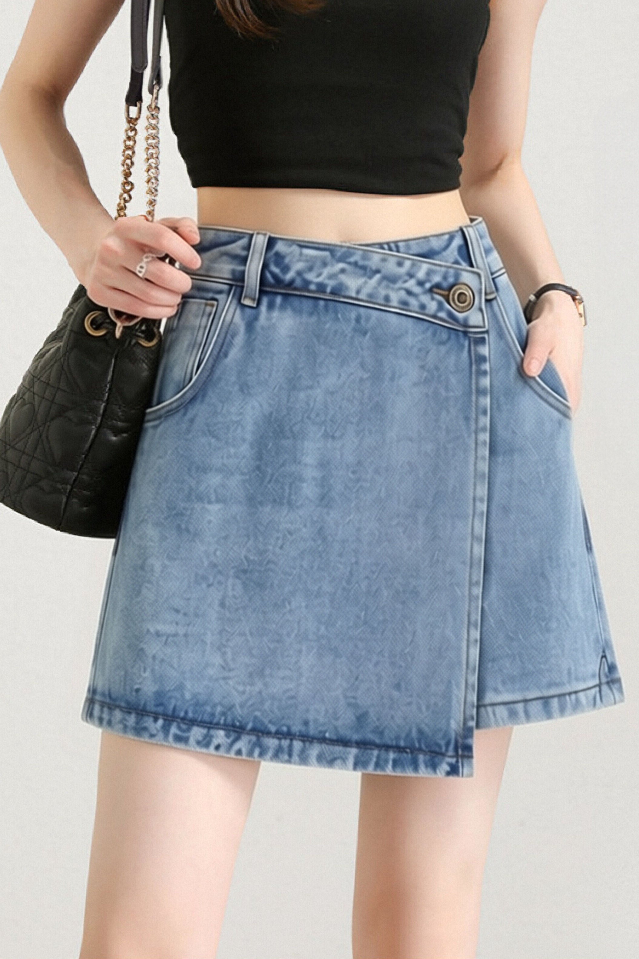 Casual Denim A-Line Skort - liwisi