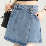 Casual Denim A-Line Skort - liwisi