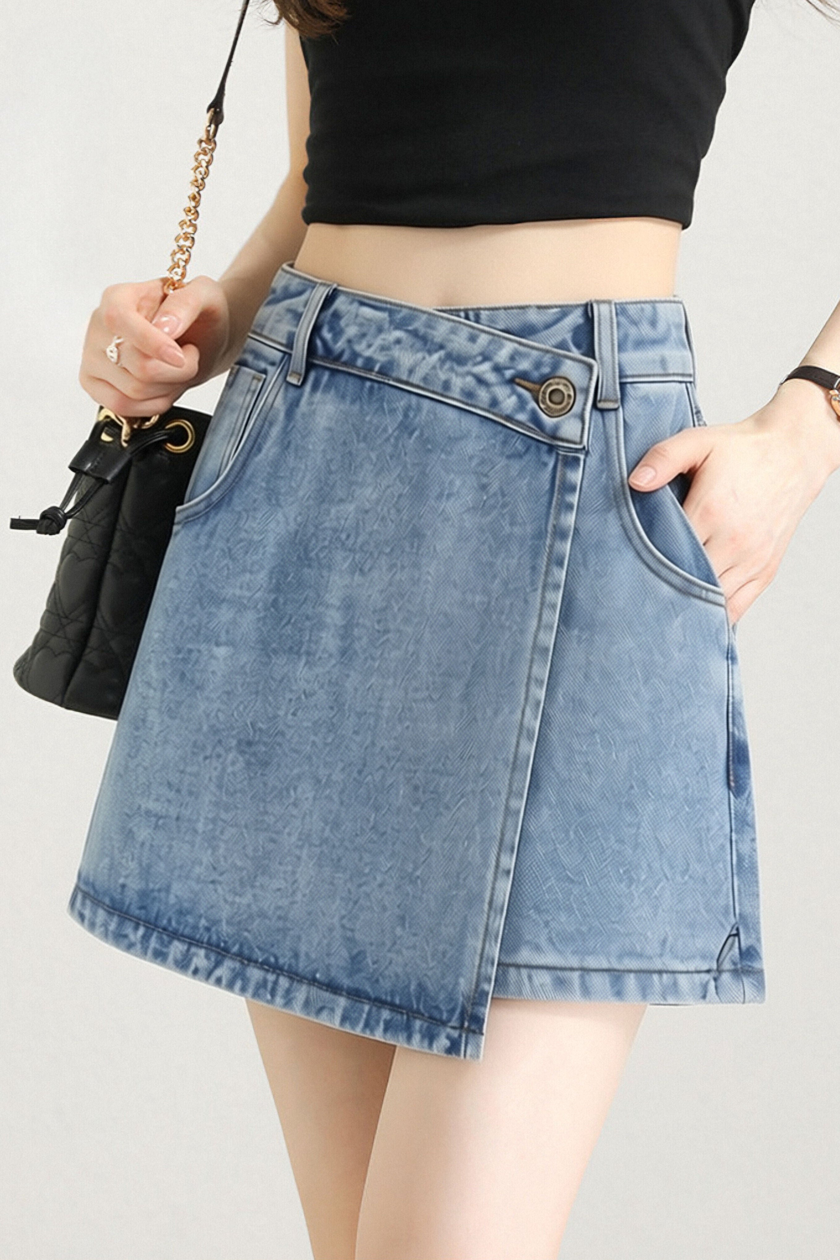 Casual Denim A-Line Skort - liwisi