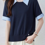 Casual Blue Edge Color Block T-Shirt - liwisi