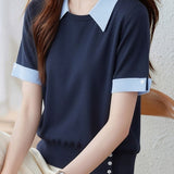 Casual Blue Edge Color Block T-Shirt - liwisi