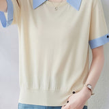 Casual Blue Edge Color Block T-Shirt - liwisi