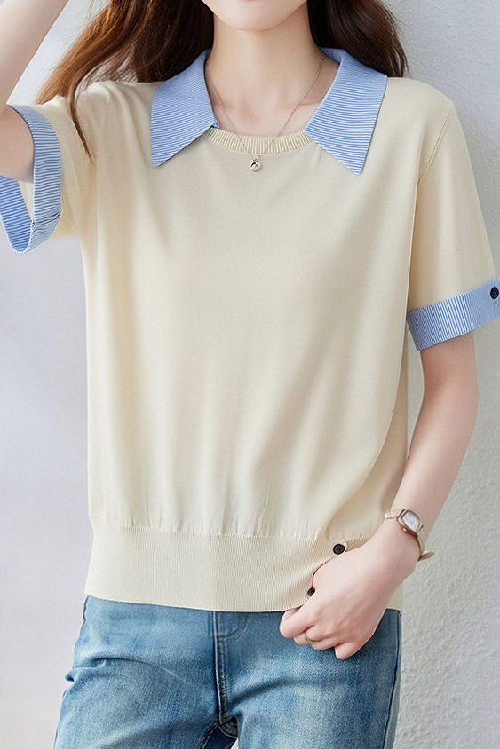 Casual Blue Edge Color Block T-Shirt - liwisi