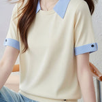 Casual Blue Edge Color Block T-Shirt - liwisi