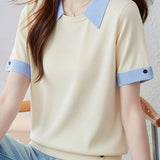 Casual Blue Edge Color Block T-Shirt - liwisi