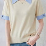 Casual Blue Edge Color Block T-Shirt - liwisi