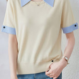 Casual Blue Edge Color Block T-Shirt - liwisi