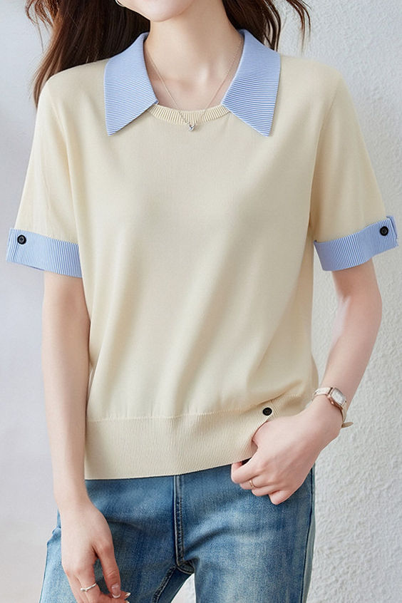 Casual Blue Edge Color Block T-Shirt - liwisi