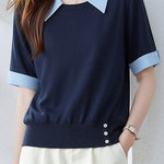 Casual Blue Edge Color Block T-Shirt - liwisi