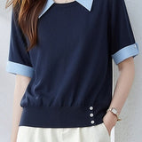 Casual Blue Edge Color Block T-Shirt - liwisi