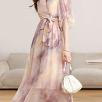 Elegant V-Neck Tie Waist Dress - liwisi