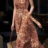 Casual Reddish Brown Printed Dress - liwisi