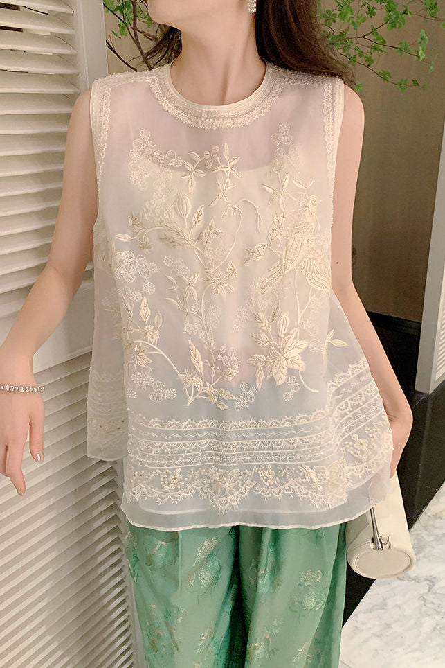 Elegant Embroidered Sleeveless Vest - liwisi