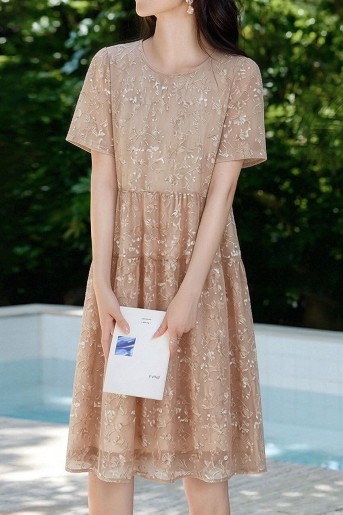 Elegant Floral Short Sleeve Dress - liwisi