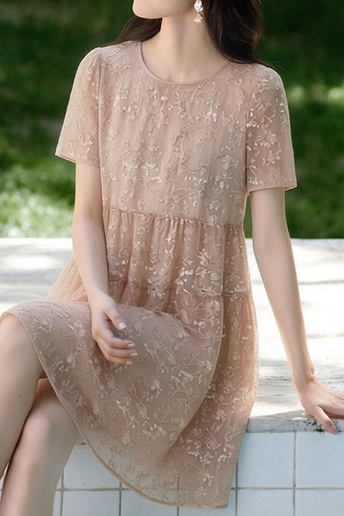 Elegant Floral Short Sleeve Dress - liwisi