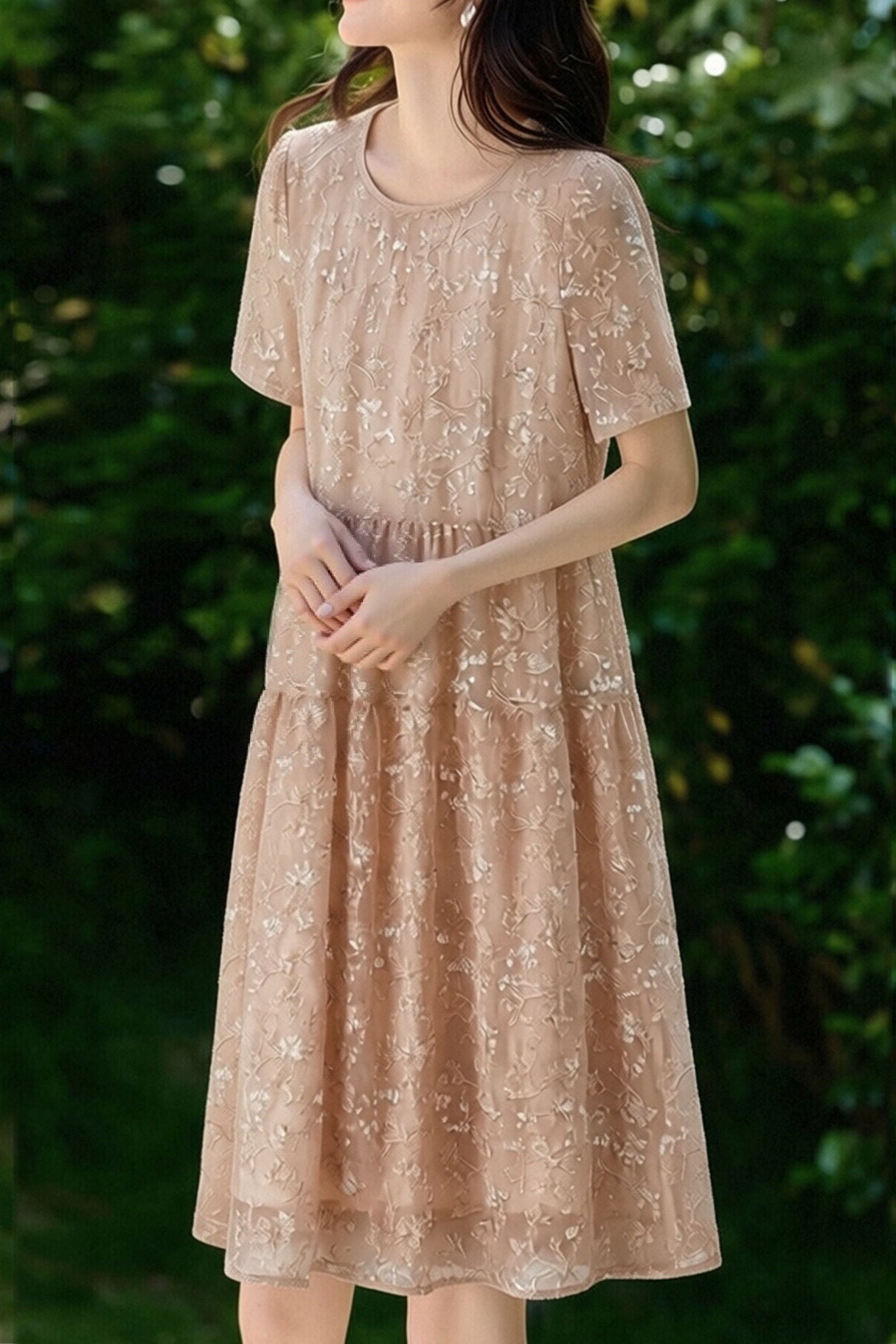 Elegant Floral Short Sleeve Dress - liwisi